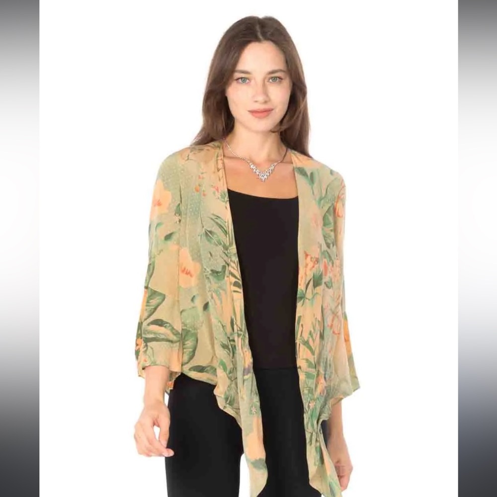 Tianello "Tonga Island" Print Washable Silk "Yuriko" Kimono
